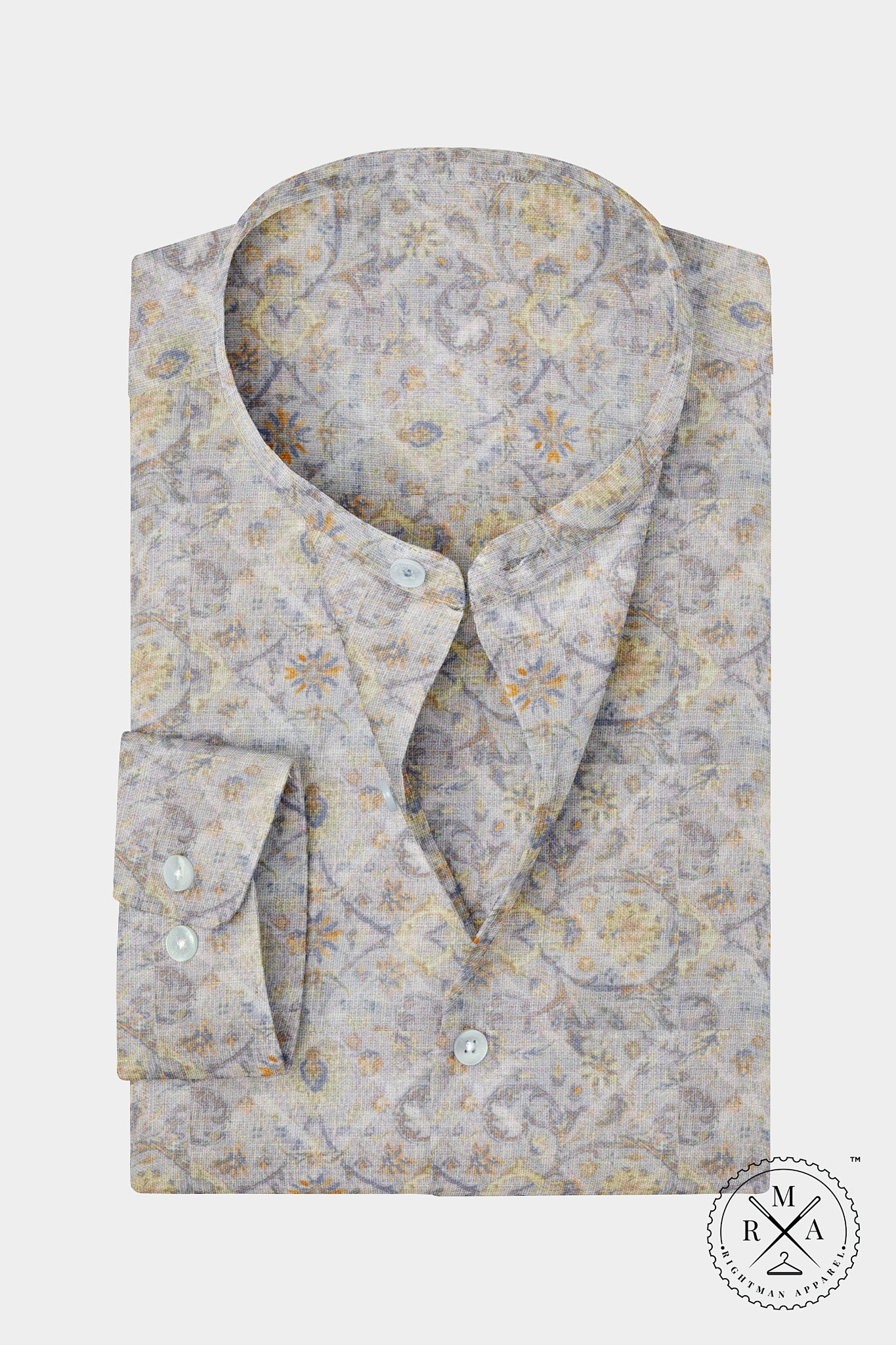 Gray Beige Digital Print Linen Shirt SH319